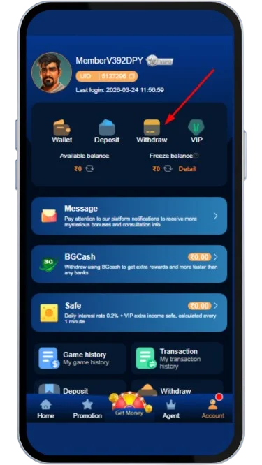 Click on withdraw option